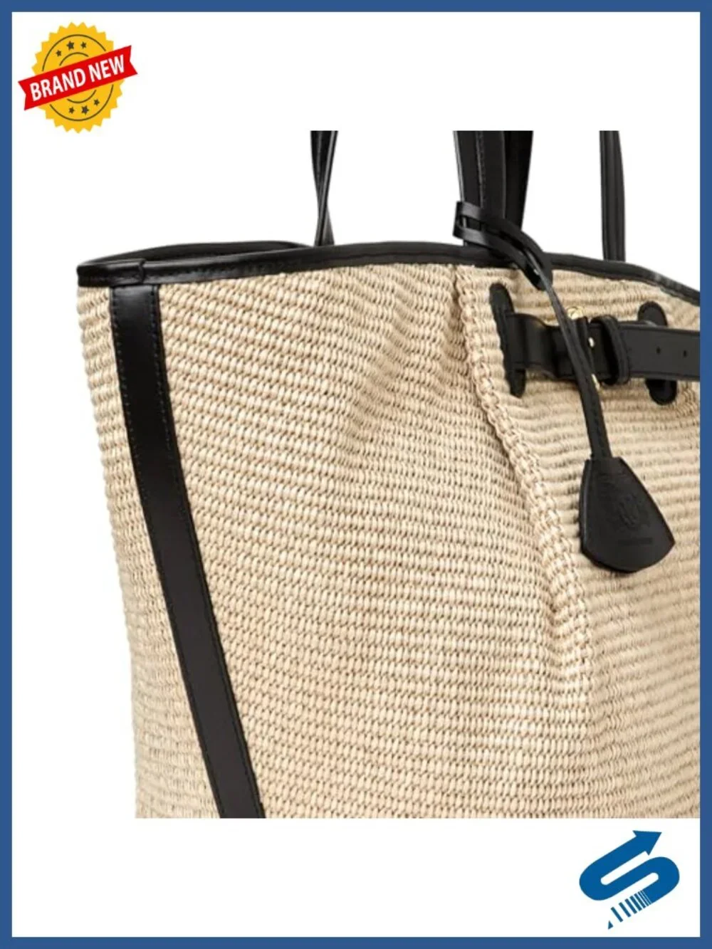 Mini Tote Hobo Bag with Palm Raffia & Leather Trim